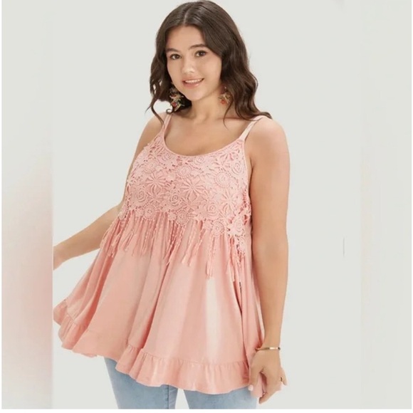BloomChic Plus Size XL Plain Contrast Lace Ruffle Hem Cami Top us14-16 - Picture 3 of 6